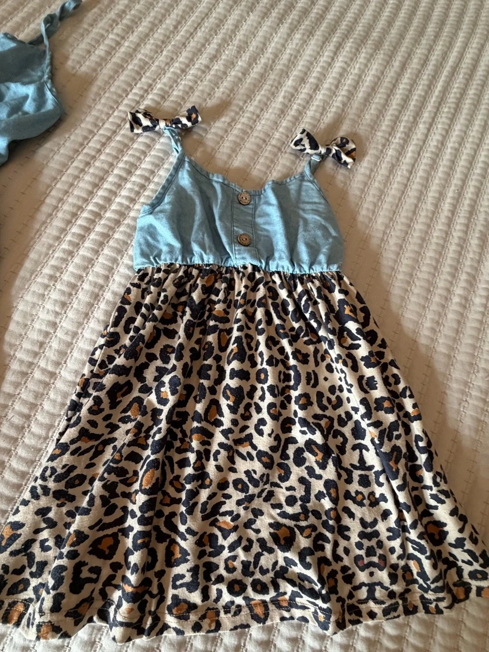 Mama & Mini Blue Top with Leopard Print Skirt Matching Set